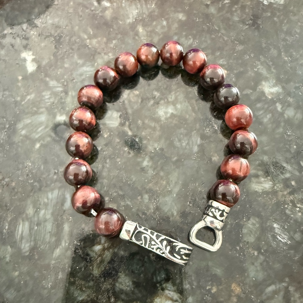 Men’s BlackJack tiger eye bead bracelet. Stainless Steel